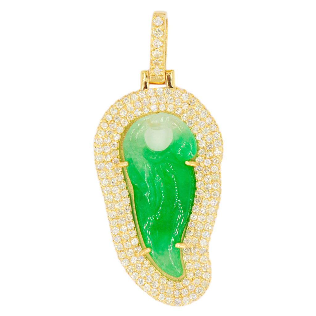 10k Yellow Gold 2.85ctw Carved Jade Pendant - Johnny Dang & Co