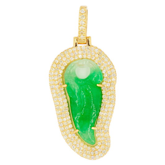 10k Yellow Gold 2.85ctw Carved Jade Pendant - Johnny Dang & Co