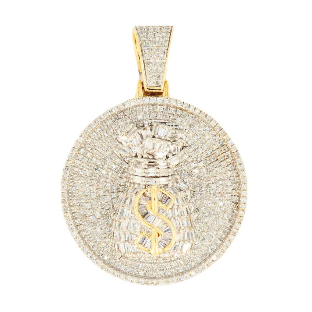 10k Yellow Gold Baguette and Round Diamond Money Bag Medallion - Johnny Dang & Co