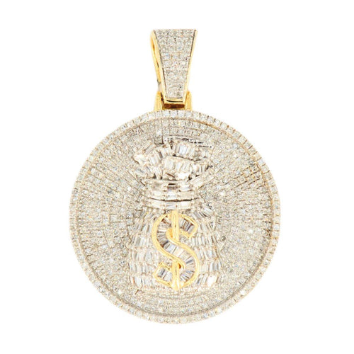 10k Yellow Gold Baguette and Round Diamond Money Bag Medallion - Johnny Dang & Co