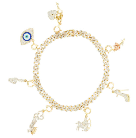 10k Gold 1.00ctw Diamond Link Charm Bracelet 7.5". Bracelet only. Charms sold separately - Johnny Dang & Co