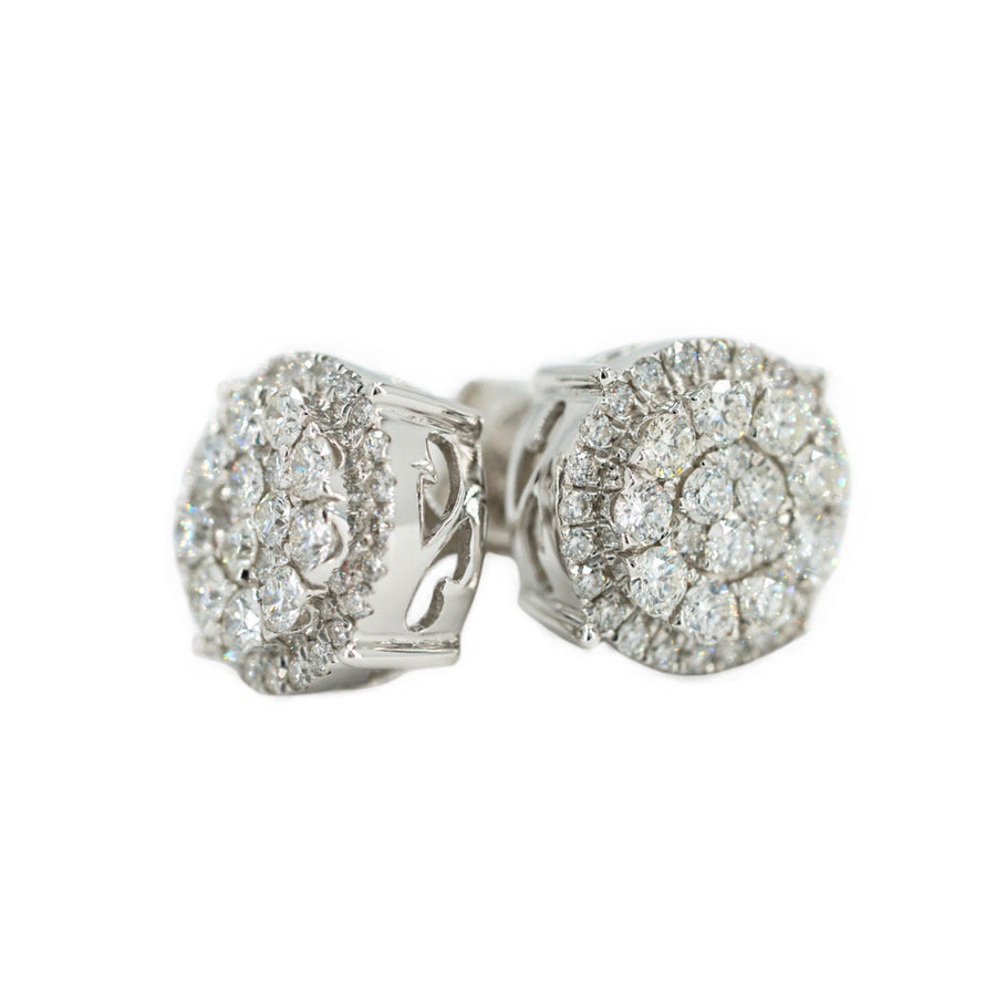 0.85 CTTW DIAMOND ROUND CLUSTER EARRINGS WITH HALO