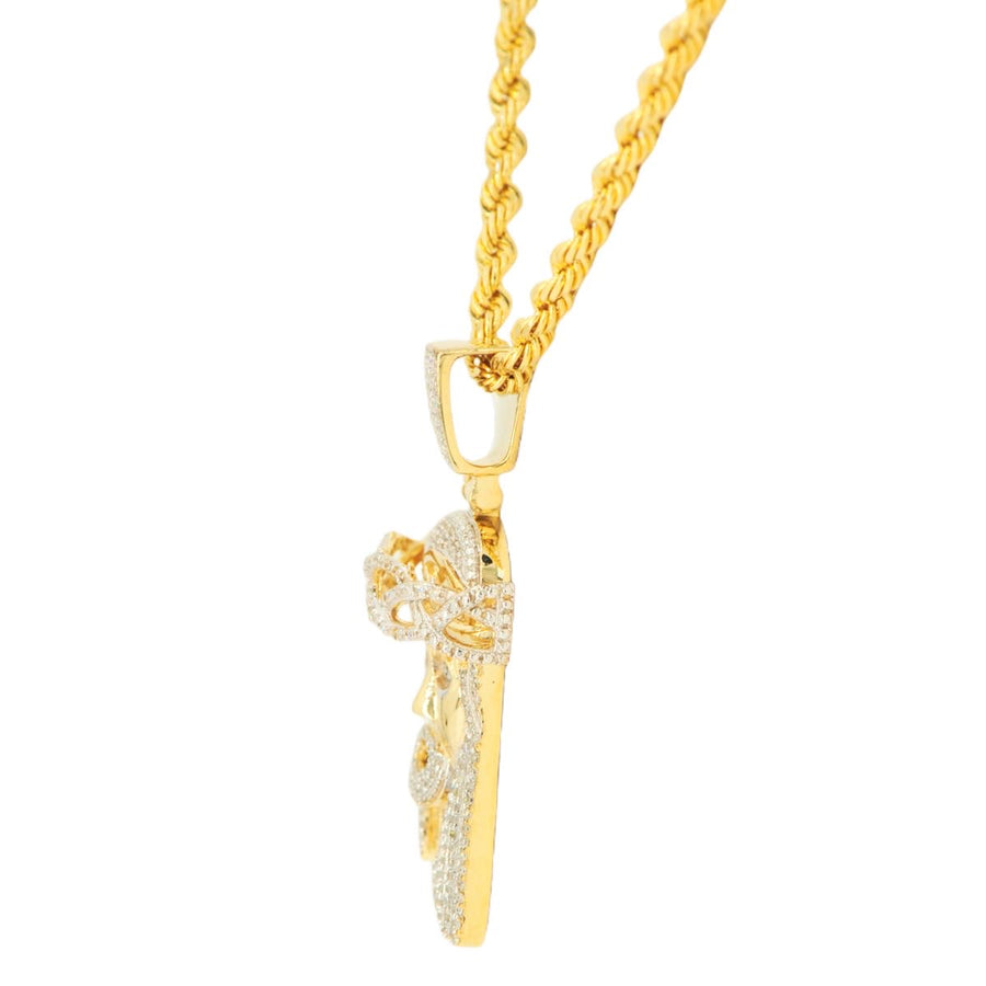 10k Yellow Gold 0.50cttw Jesus Head Pendant and 3mm Solid Rope Chain Bundle 16