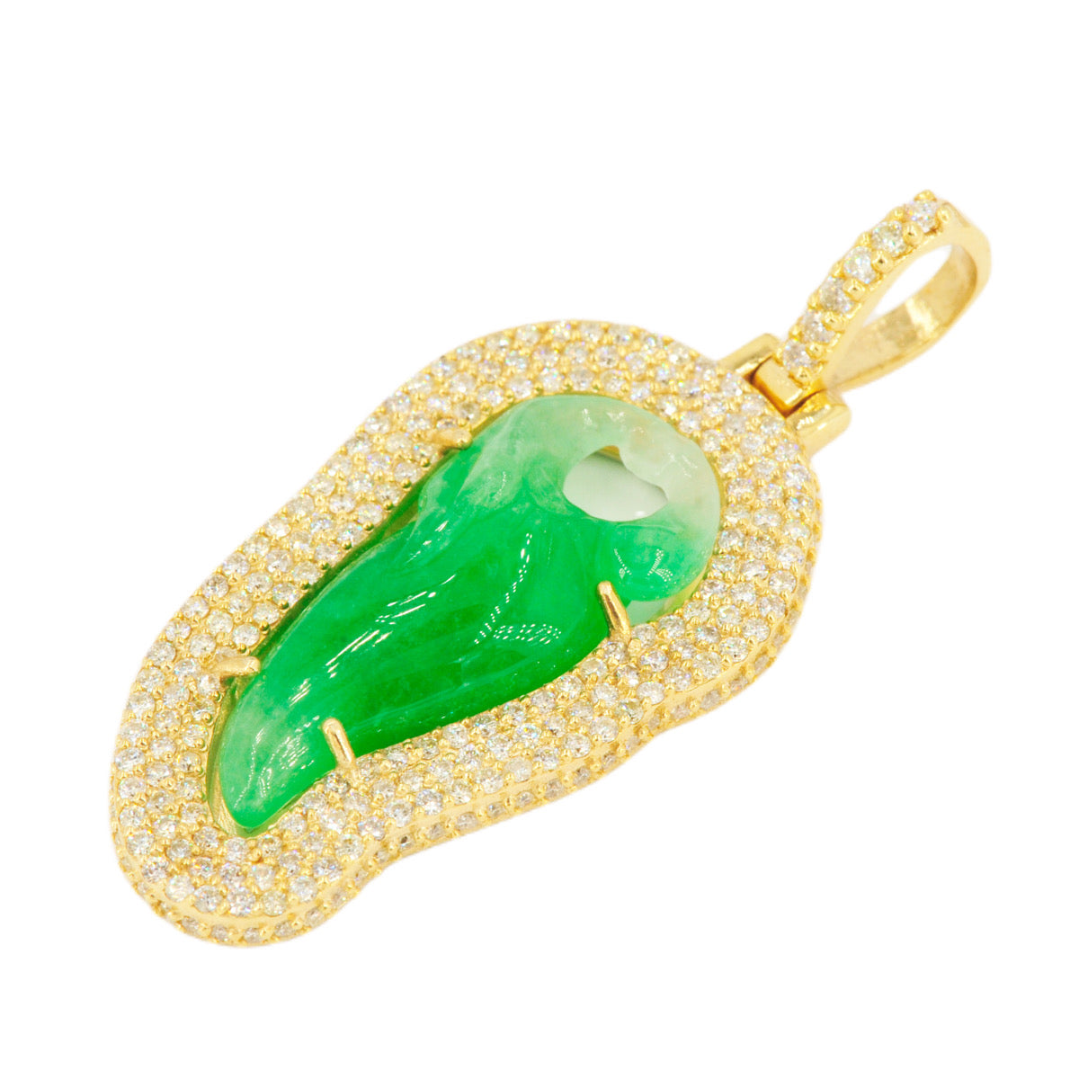 10k Yellow Gold 2.85ctw Carved Jade Pendant - Johnny Dang & Co