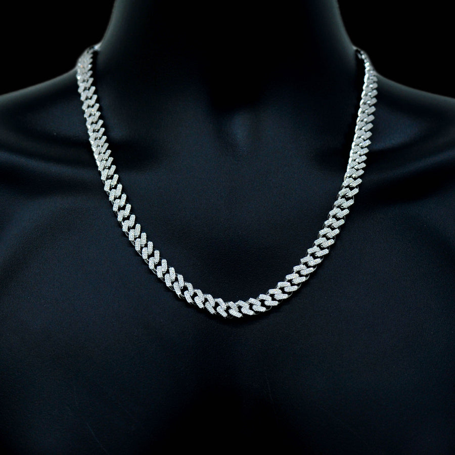 10k White, Yellow, or Rose Gold 3 Row Diamond 5 cttw Cuban Chain 9.5mm 22inches