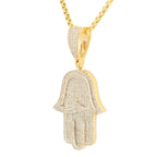 10k Yellow Gold 0.70cttw 3D Hamzah Hand Pendant and 1.5mm Venetian Box Chain Bundle 18" 20” 22” 24” - Johnny Dang & Co