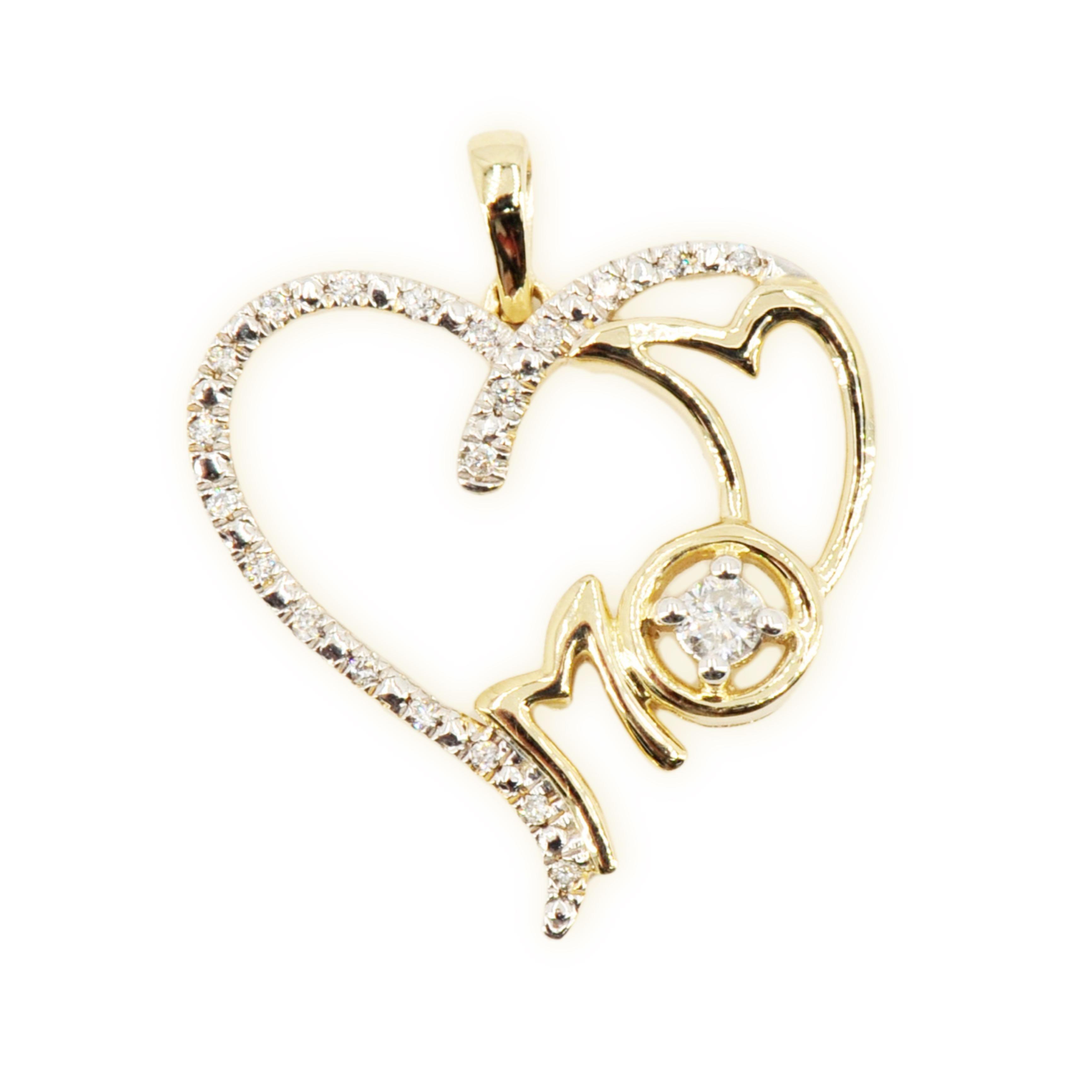 10K Yellow Gold MOM Heart with Diamonds - Johnny Dang & Co