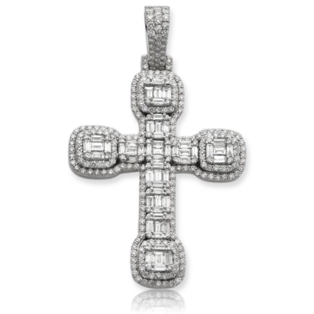 14KW 3.00CTW BAGUETTE DIAMOND CROSS WITH SQUARE - Johnny Dang & Co
