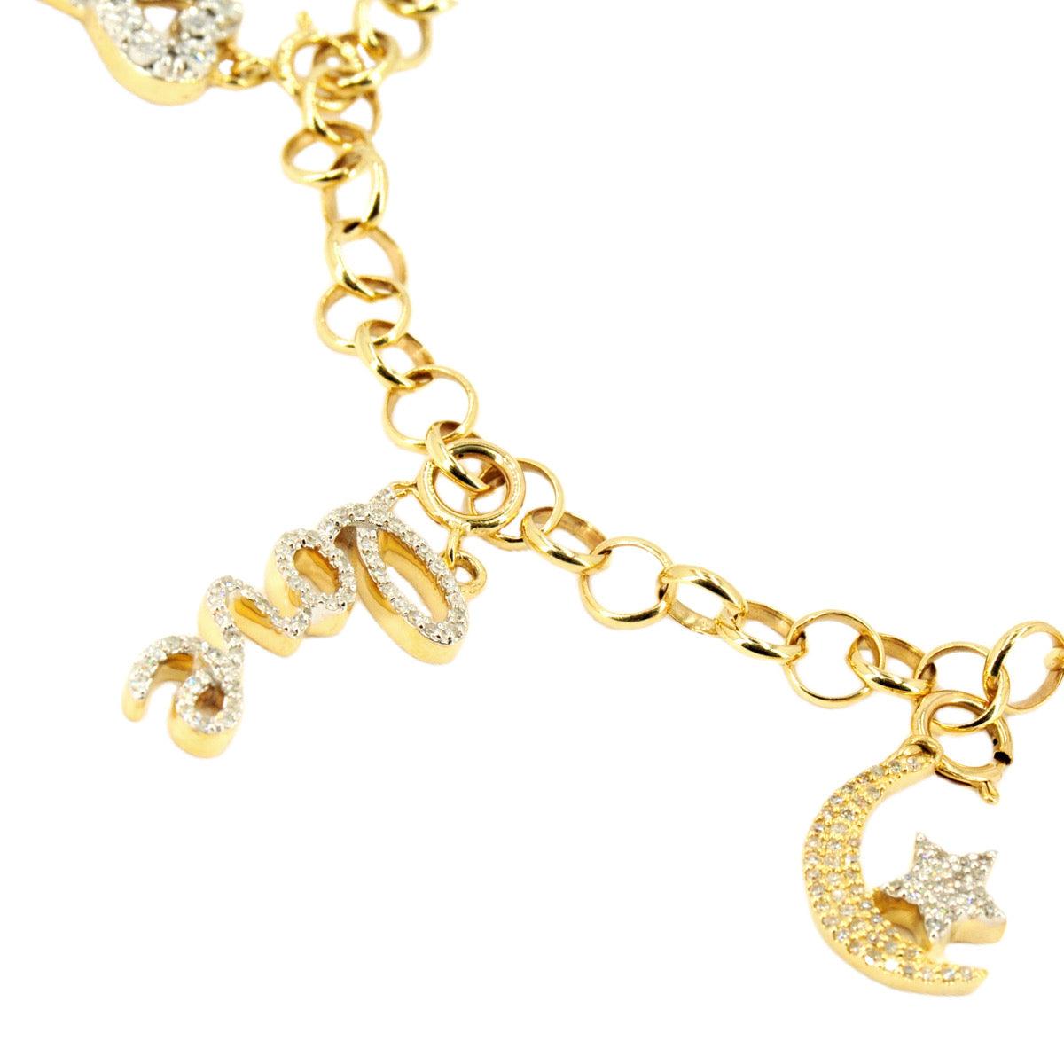 10k Gold 0.45ctw Diamond Charm Bracelet 7.5". Bracelet Only. Charms Sold Separately - Johnny Dang & Co