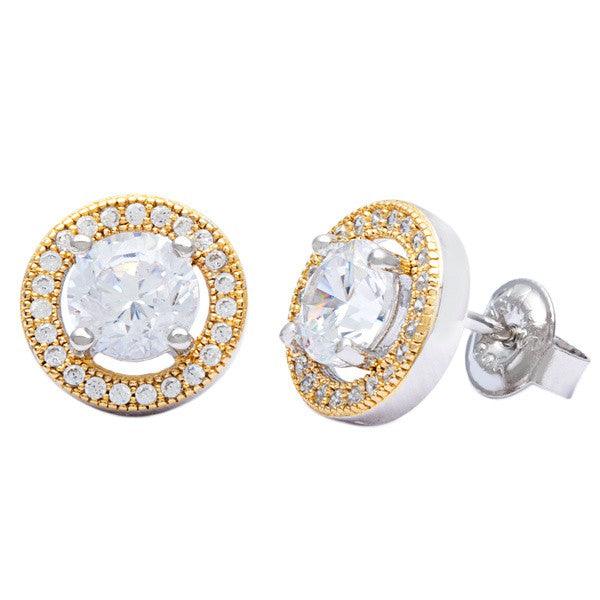 Sterling Silver GP Center Circle CZ and Micro Pave Earrings - Johnny Dang & Co