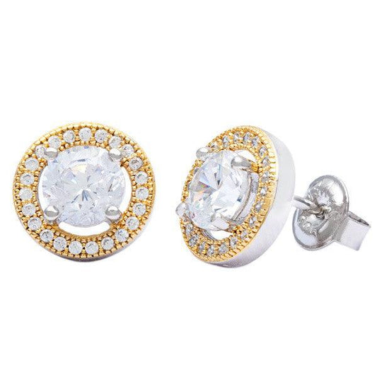 Sterling Silver GP Center Circle CZ and Micro Pave Earrings - Johnny Dang & Co