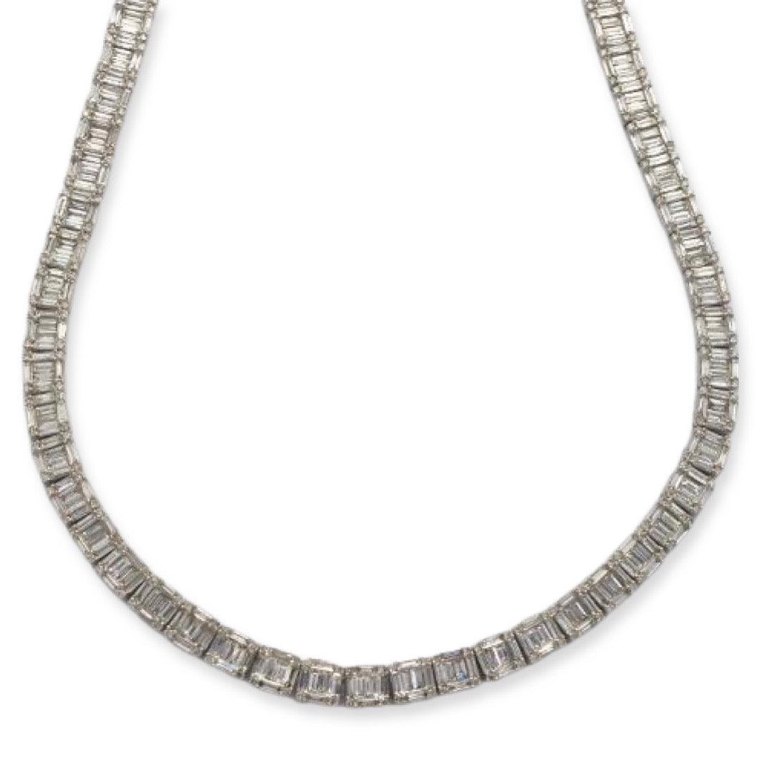 14KW 24.50CTW BAGUETTE SQUARE CLUSTER NECKLACE - Johnny Dang & Co
