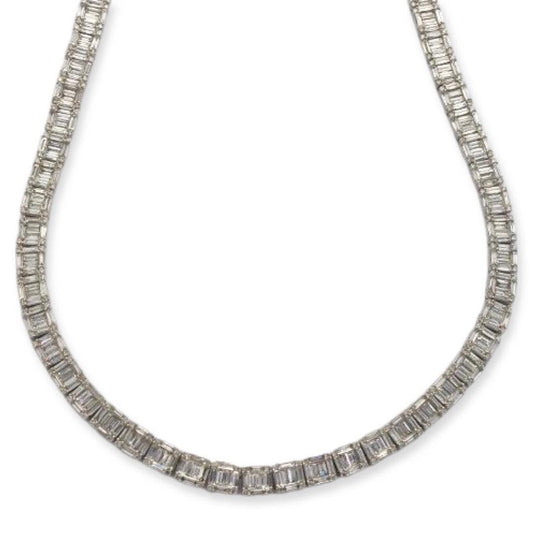 14KW 24.50CTW BAGUETTE SQUARE CLUSTER NECKLACE - Johnny Dang & Co