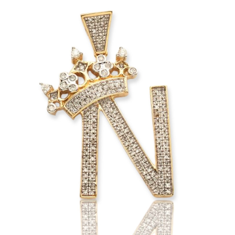 10KY 0.40CTW DIAMOND INITIAL WITH CROWN PENDANT -