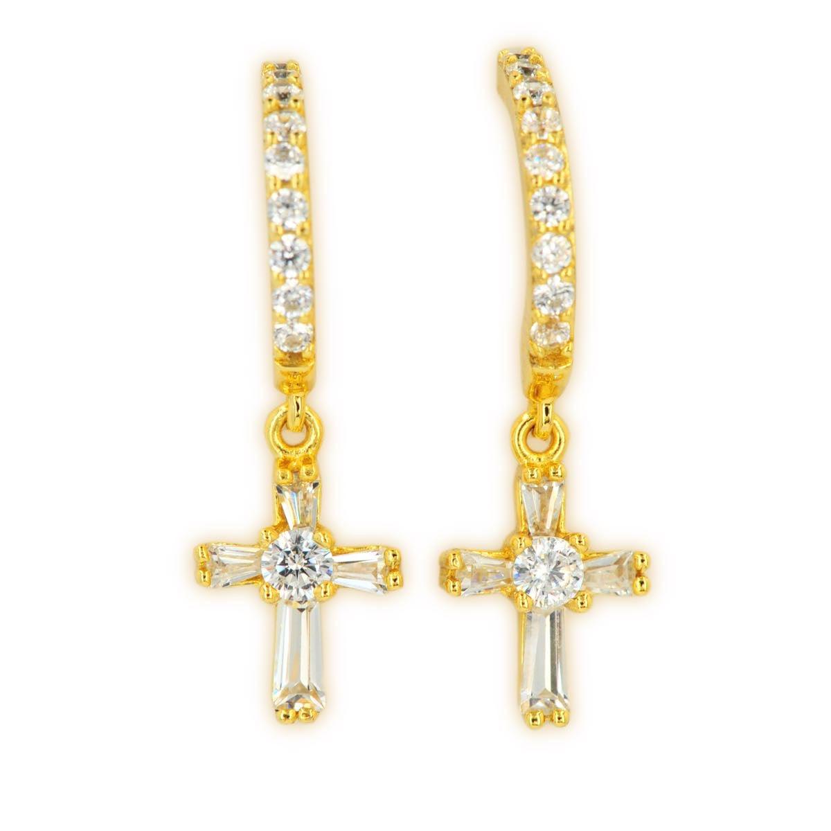 SILVER AND CZ CROSS EARRINGS - Johnny Dang & Co