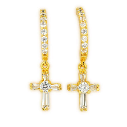 SILVER AND CZ CROSS EARRINGS - Johnny Dang & Co