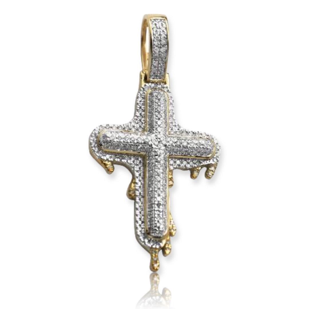 10KY 0.50CTW DRIPPING DIAMOND BUBBLE CROSS PENDANT - Johnny Dang & Co