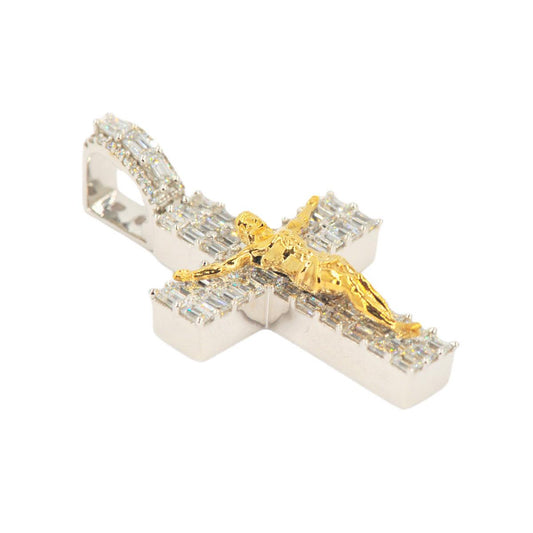 14KW+Y 5.00CTW BAGUETTE DIAMOND CROSS WITH JESUS - Johnny Dang & Co