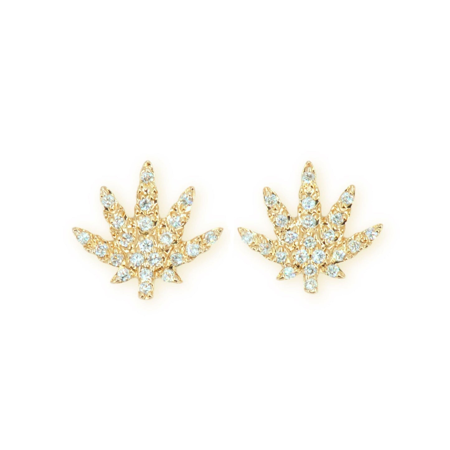 10k Yellow Gold and Diamond Herbal Leaf Earrings - Johnny Dang & Co