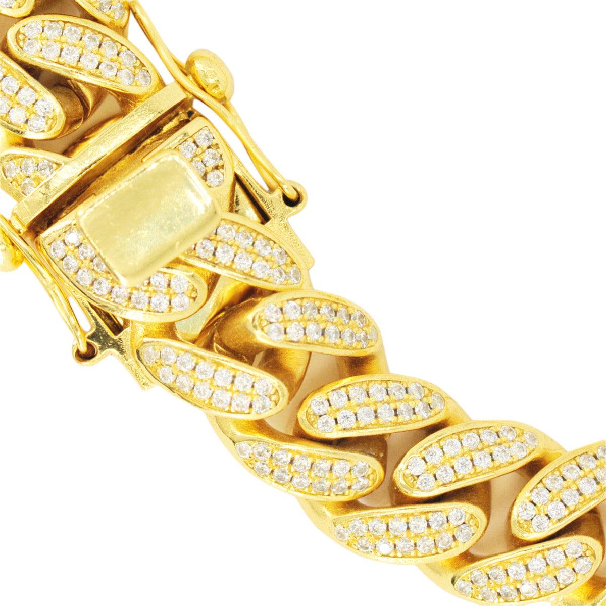 12mm Silver and CZ Solid Cuban Bracelet 8.5” - Gold Plated - Johnny Dang & Co