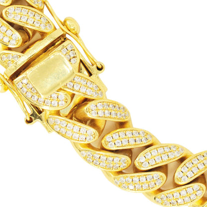 12mm Silver and CZ Solid Cuban Bracelet 8.5” - Gold Plated - Johnny Dang & Co