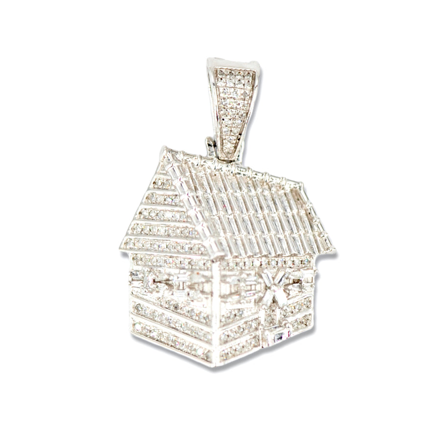 10K White Gold Diamond Trapp House Pendant