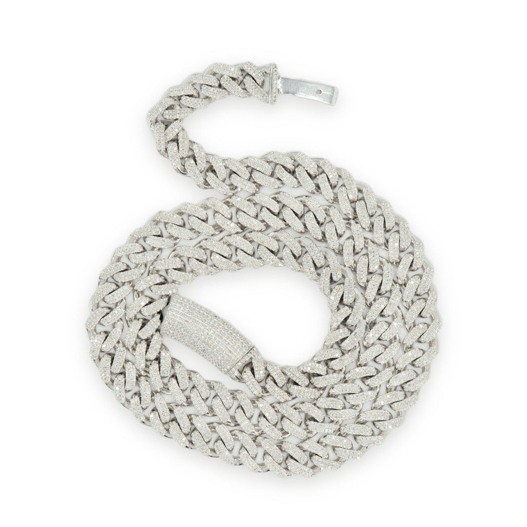 10k White, Yellow, or Rose Gold 3 Row Diamond 5 cttw Cuban Chain 9.5mm 22inches - Johnny Dang & Co