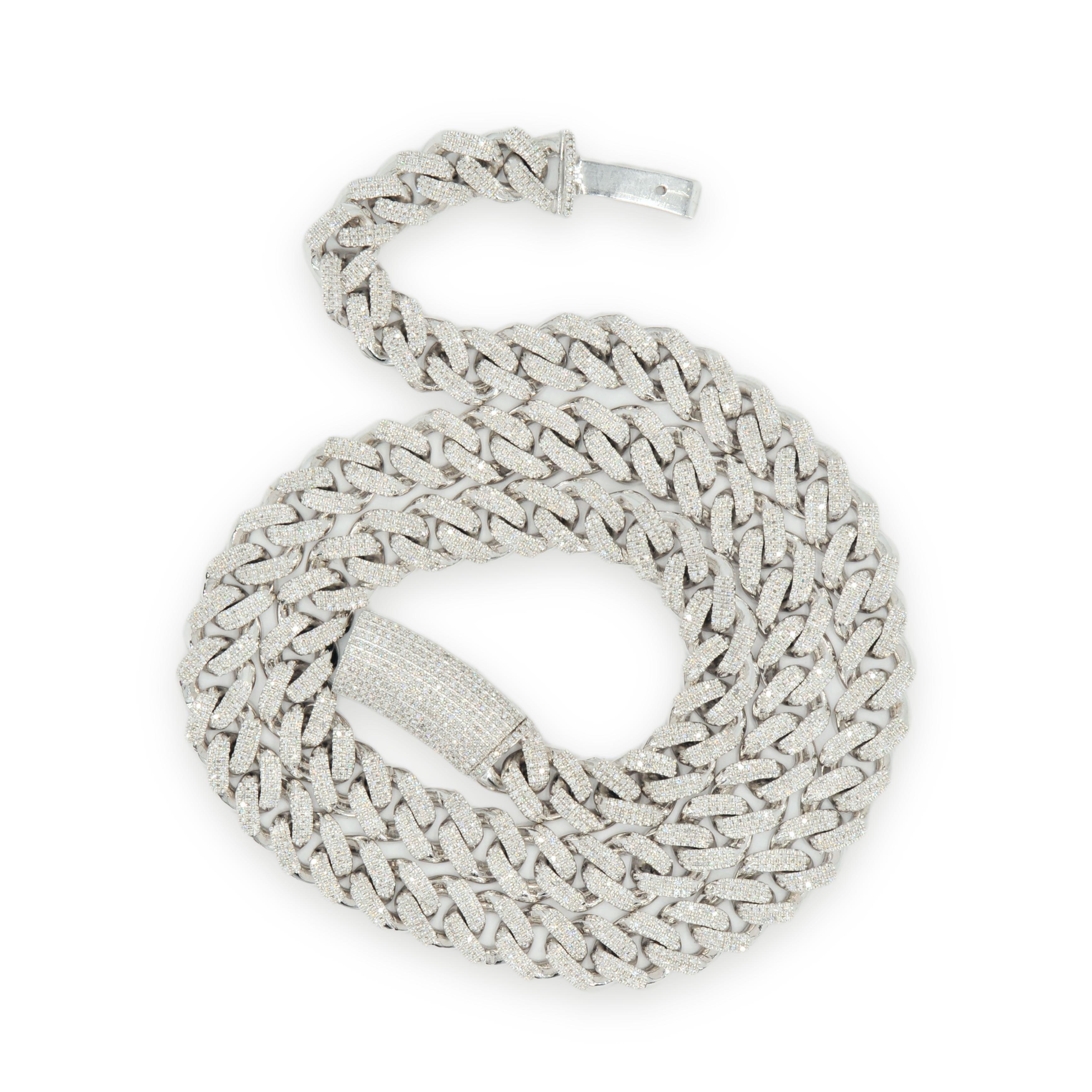 10k White, Yellow, or Rose Gold 3 Row Diamond 5 cttw Cuban Chain 9.5mm 22inches - Johnny Dang & Co