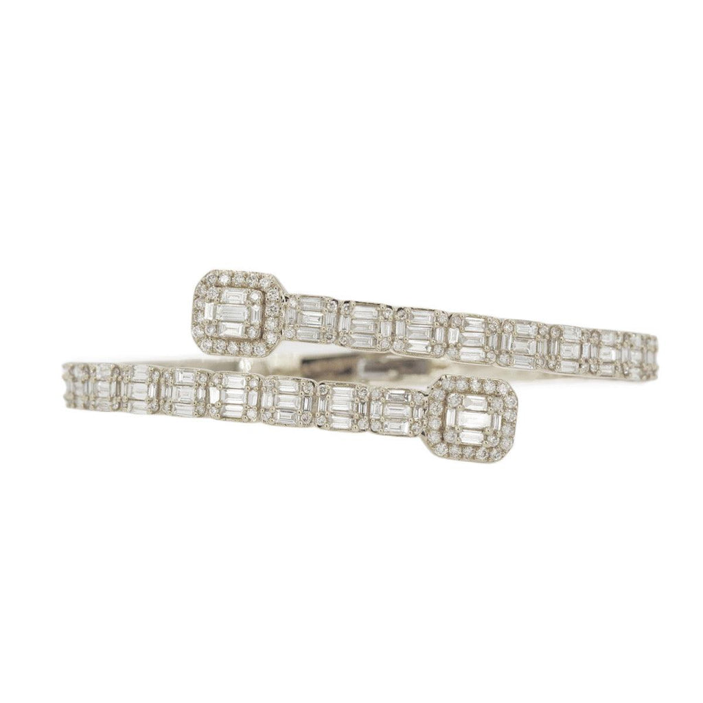 10k Gold 8.15ctw Baguette & Round Cut Diamond Baller Medium Bangle - Unisex - Johnny Dang & Co