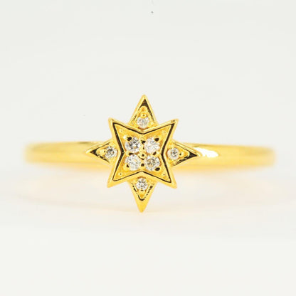 14k YELLOW GOLD AND SI DIAMOND OVERLAPPING STAR RING - Johnny Dang & Co
