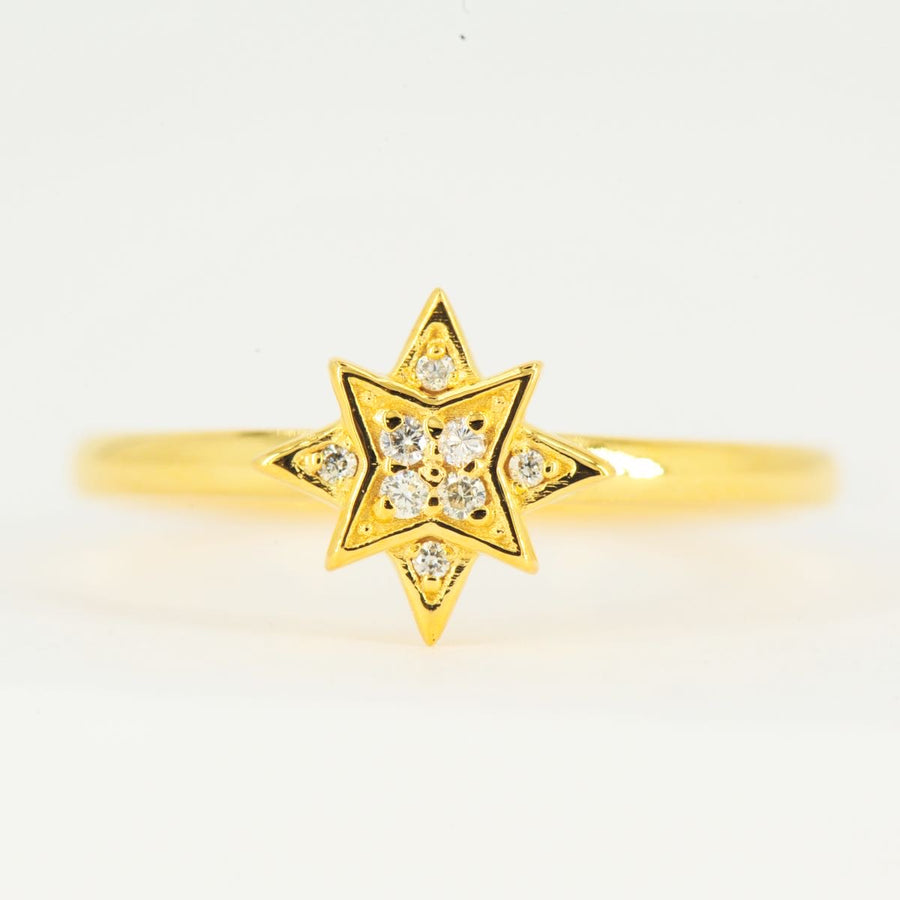 14k YELLOW GOLD AND SI DIAMOND OVERLAPPING STAR RING