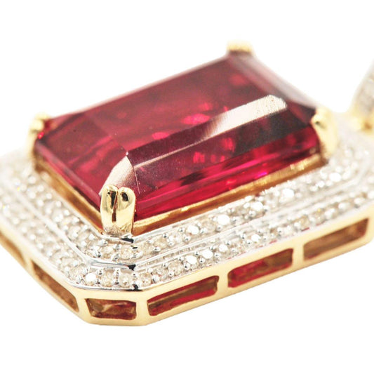 10KY 0.50CTW DIAMOND 2-ROW PENDANT WITH 7.00CT SYNTHETIC RUBY - Johnny Dang & Co