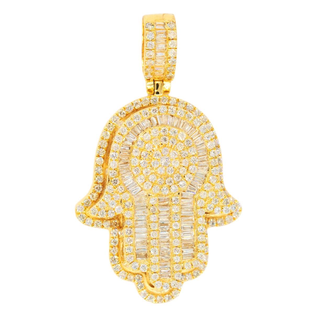 14KY 3.65CTW DIAMOND HAMZA PENDANT - ROUND CLUSTER - Johnny Dang & Co