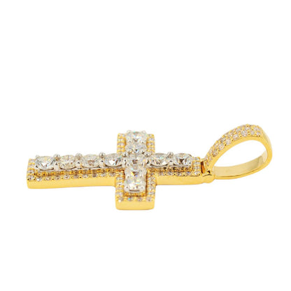14K 3.5 CTTW DIAMOND 2-TONE SINGLE ROW CROSS - Johnny Dang & Co