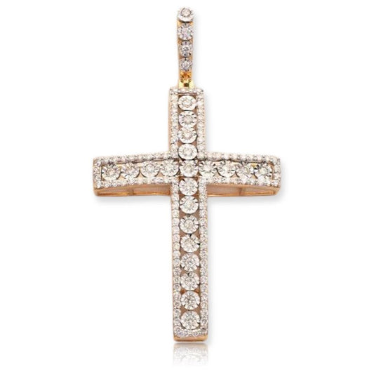 10KY 2.10CTW ILLUSION SET DIAMOND SINGLE ROW CROSS - Johnny Dang & Co