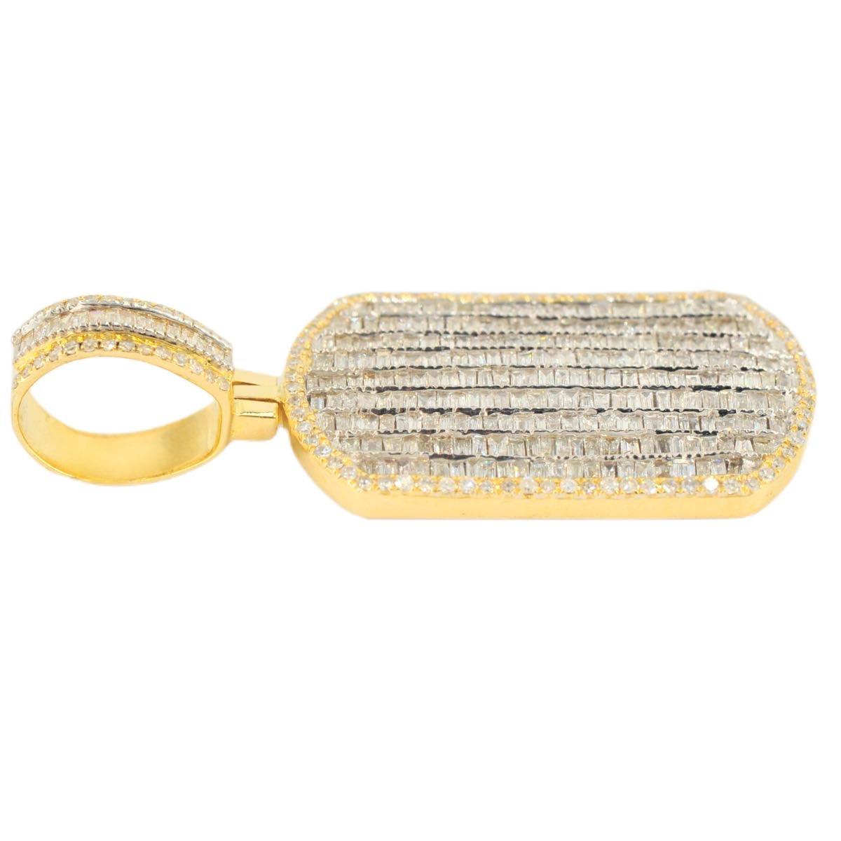 10k Yellow Gold Baguette Diamond Dog Tag 1.66ct - Johnny Dang & Co