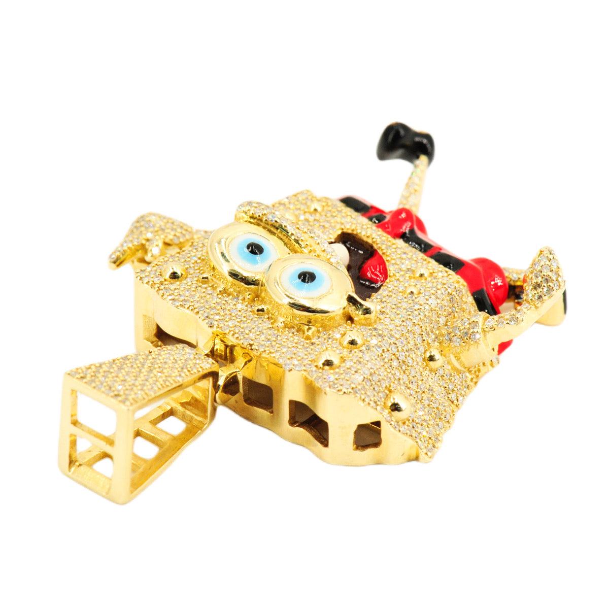 10k YELLOW GOLD 1.60CTW DIAMOND MIDDLE FINGER CARTOON SPONGE CHARACTER PENDANT - Johnny Dang & Co