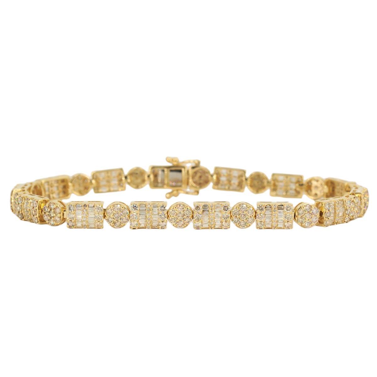 10k Yellow Gold Fancy JD&Co Baguette and Round Diamond Bracelet 6.76cttw - Johnny Dang & Co
