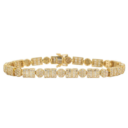 10k Yellow Gold Fancy JD&Co Baguette and Round Diamond Bracelet 6.76cttw - Johnny Dang & Co