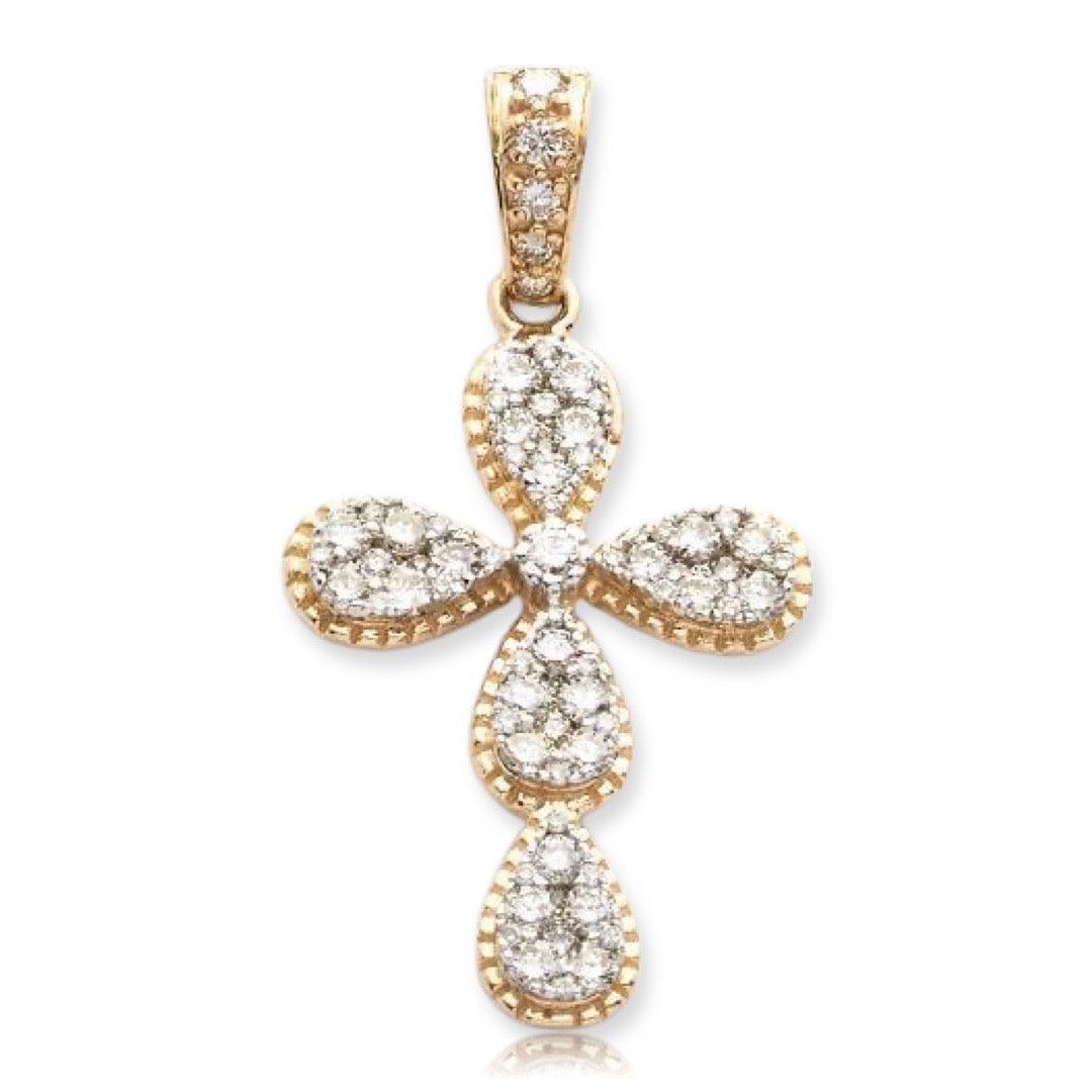 14KY 0.65CTW DIAMOND PEAR CLUSTER CROSS WITH - Johnny Dang & Co