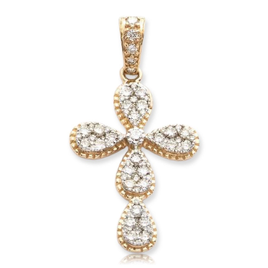 14KY 0.65CTW DIAMOND PEAR CLUSTER CROSS WITH