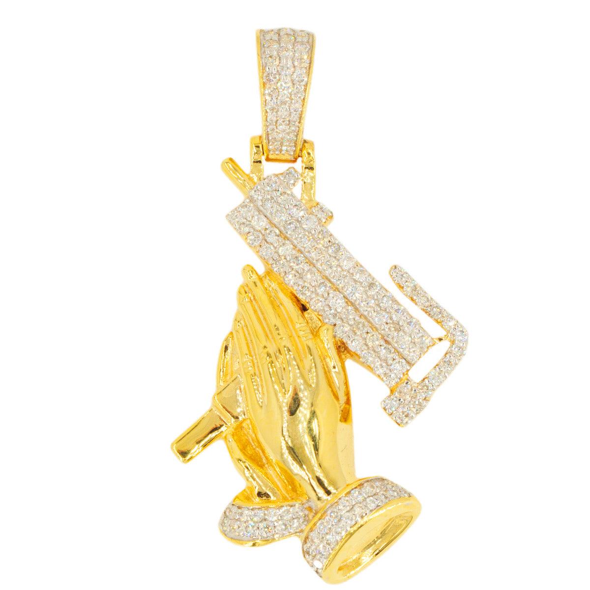 10KY 1.05CTW DIAMOND PRAYING HANDS WITH UZI PENDANT - Johnny Dang & Co