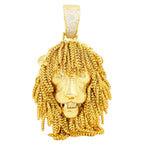 3D 10k Yellow Lion Head with Diamond Eyes and Franco Chain Mane Detailing Pendant 3.0" X 1.5" - Johnny Dang & Co
