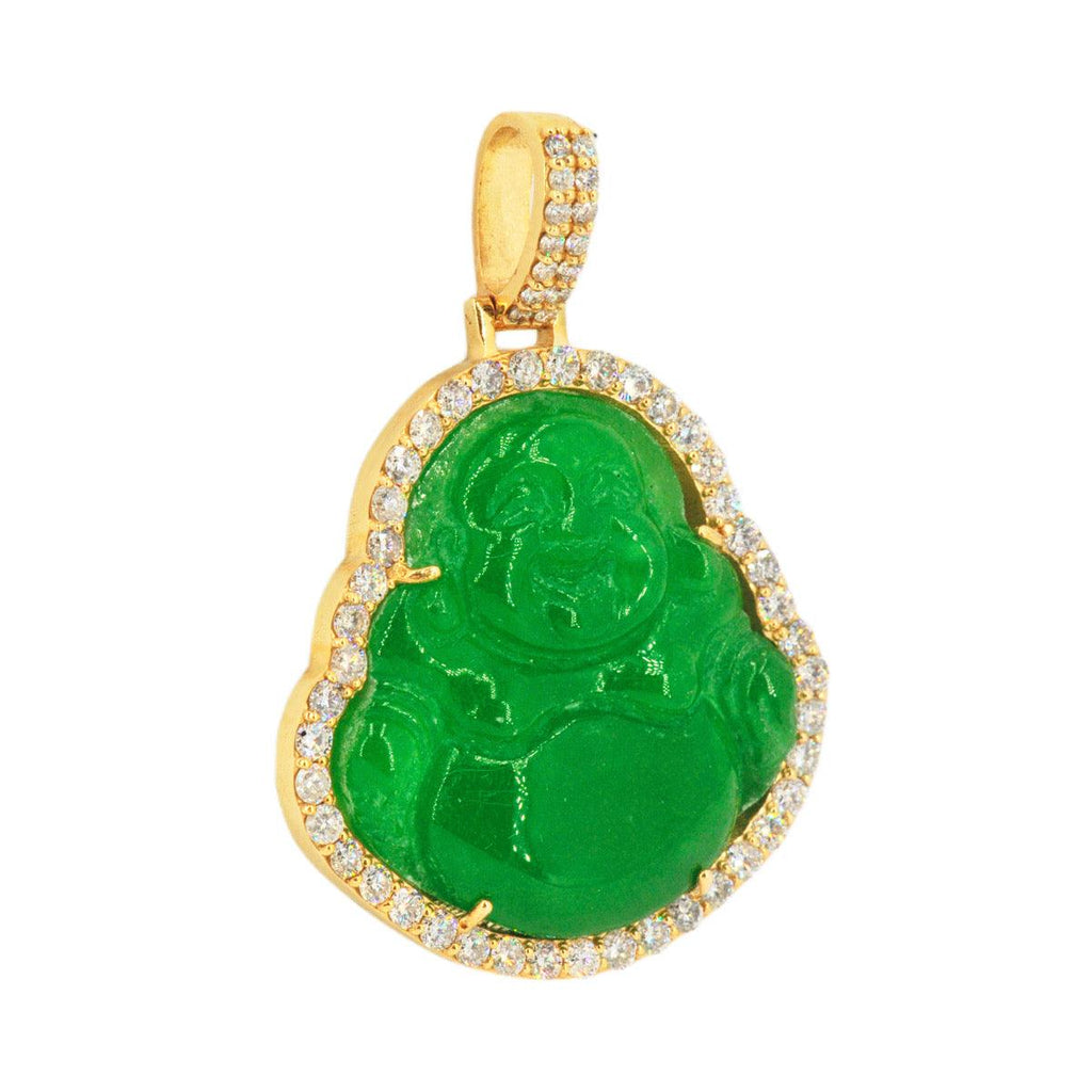 14k Yellow Gold 3.25ctw Jade Buddha Pendant- Large - Johnny Dang & Co
