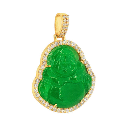 14k Yellow Gold 3.25ctw Jade Buddha Pendant- Large - Johnny Dang & Co