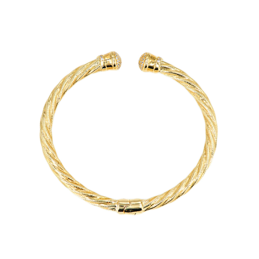 10K Yellow Gold Rope Cable Bangle With CZ