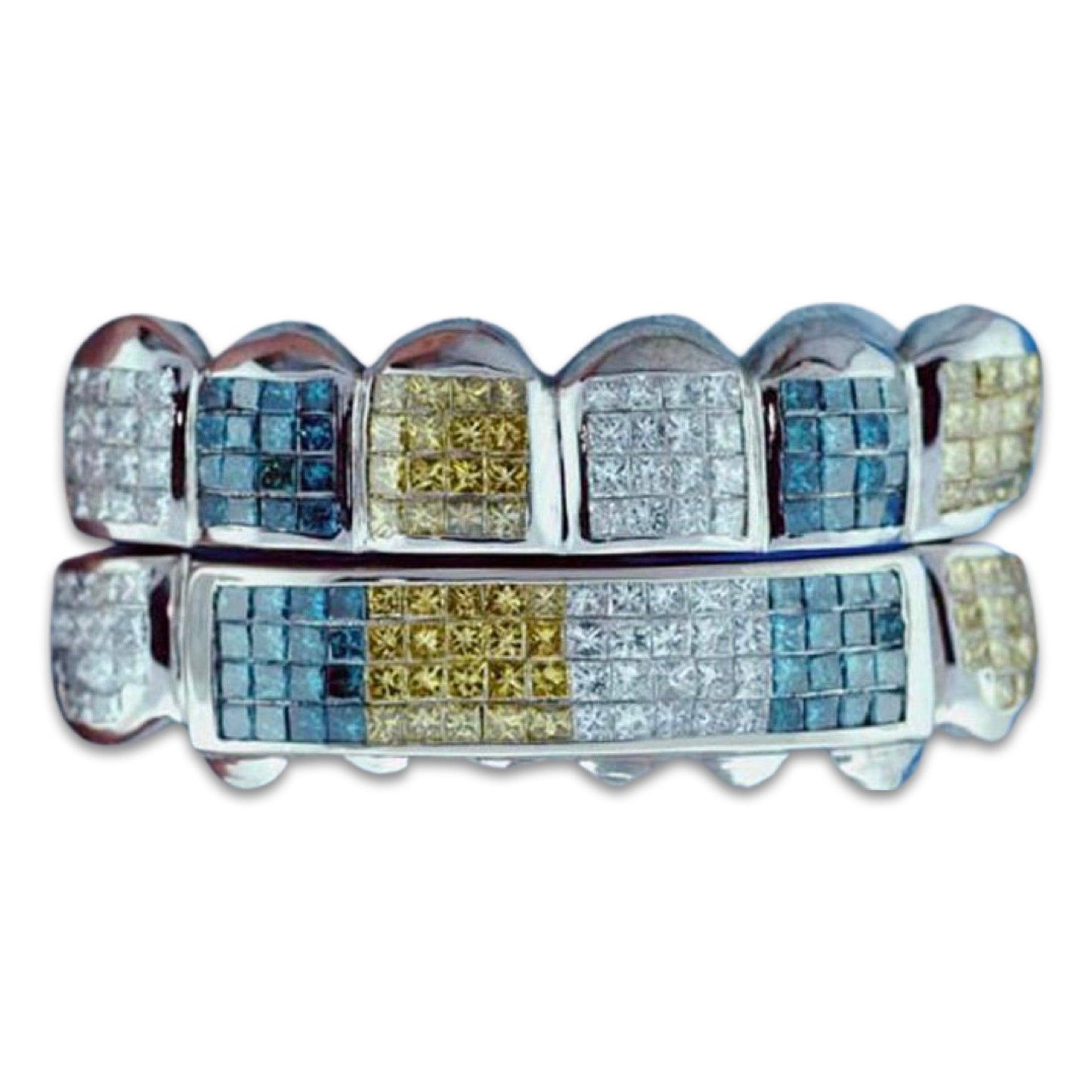 BLUE, YELLOW AND WHITE DIAMOND INVISIBLE GRILL [S2116] - Johnny Dang & Co
