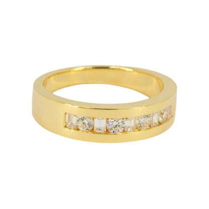 CUSTOM 9 DIAMOND EMERALD AND ROUND GOLD RING BAND - Johnny Dang & Co