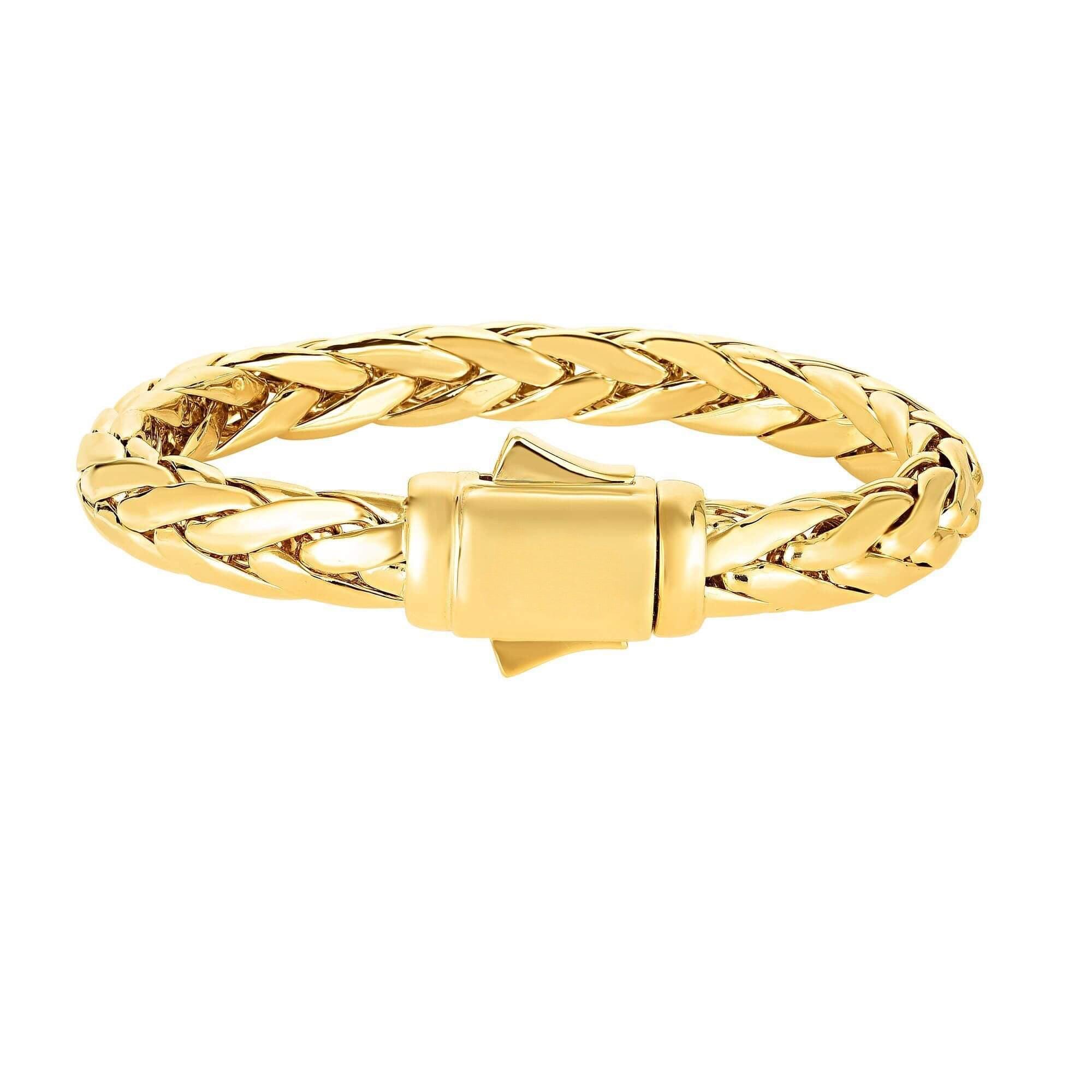 14kt Gold Heritage 8.5 inches Yellow Finish 9.8mm Shiny Dome Woven Bracelet with Box Clasp - Johnny Dang & Co