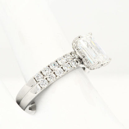 Custom 2 Carat VVS Emerald Cut Engagement Ring and Wedding Band 18k Gold Set - Johnny Dang & Co